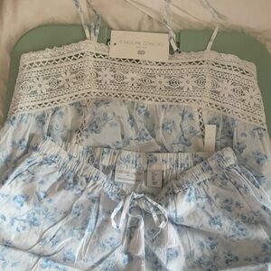 Caroline Constas Light Blue Floral Lace Sleep set
